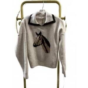 NEW URBAN DAIZY women's knit sweater in taupe/brown w/horse